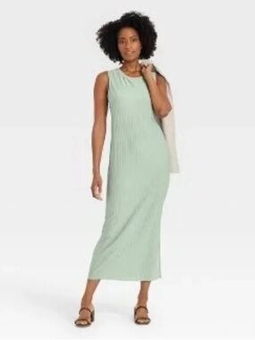 NWT A New Day Light Green Sleeveless Plisse Dress Size XS